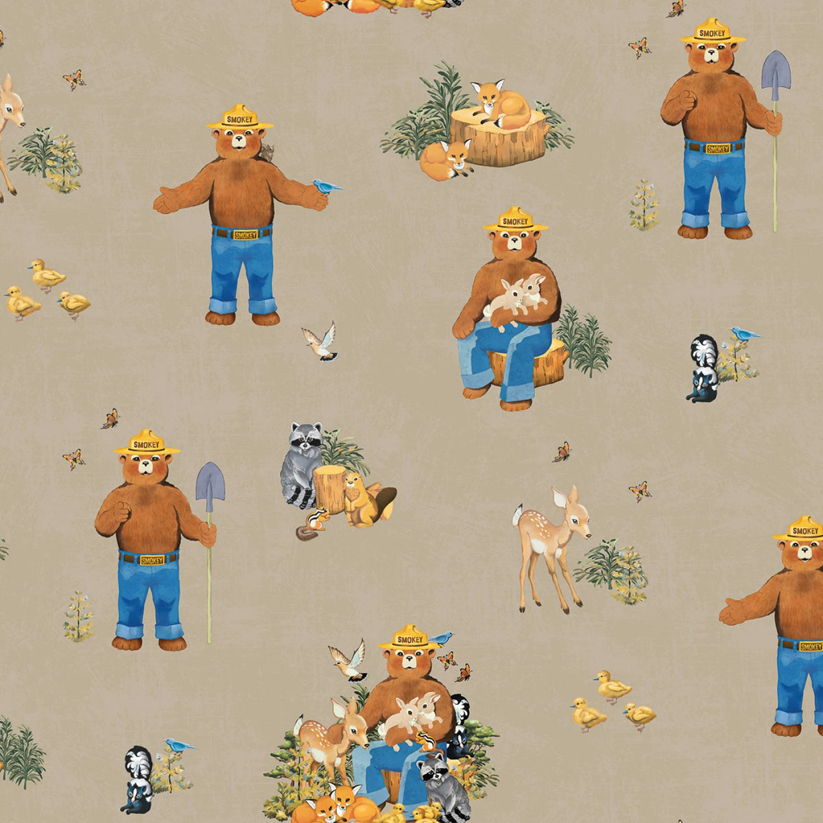 MAIN SAND FRIENDS OF SMOKEY BEAR RBD COLLECTION RILEY BLAKE DESIGNS CD16500R-SAND HALF YARD