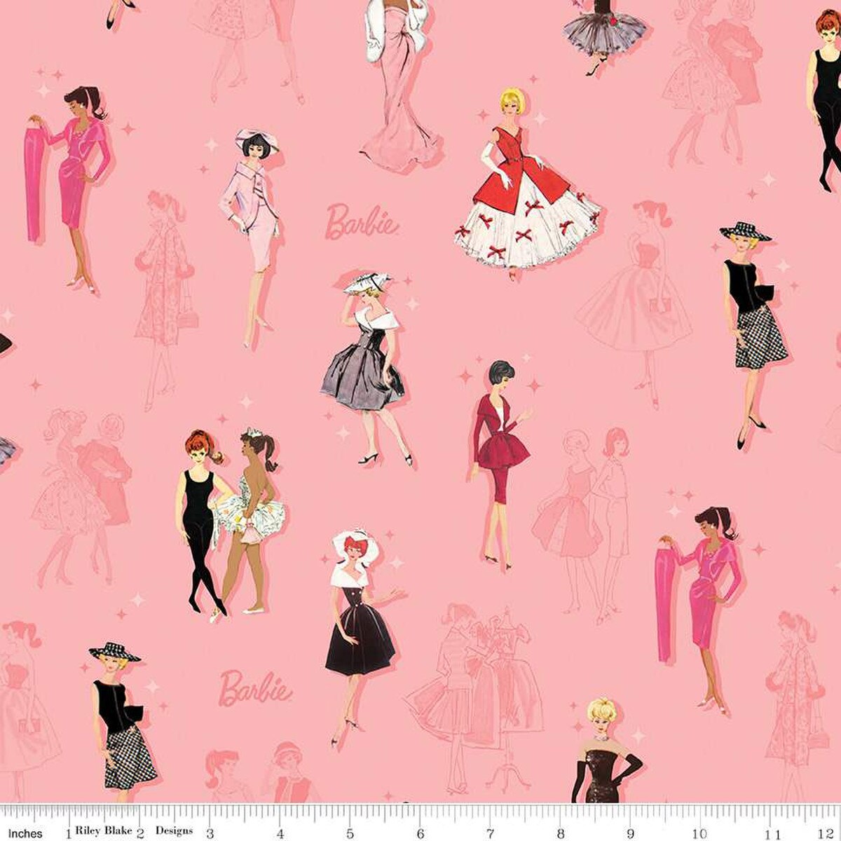 Barbie™ Vintage Main Pink Mattel Riley Blake CD16890-­PINK Half Yard