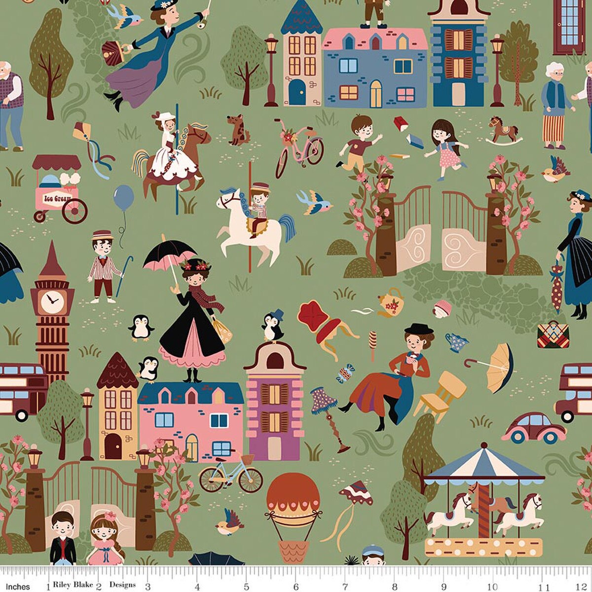 A Spoonful of Sugar Cherry Tree Lane Main Grass Jennifer Long CD17080­-GRASS Riley Blake Half Yard