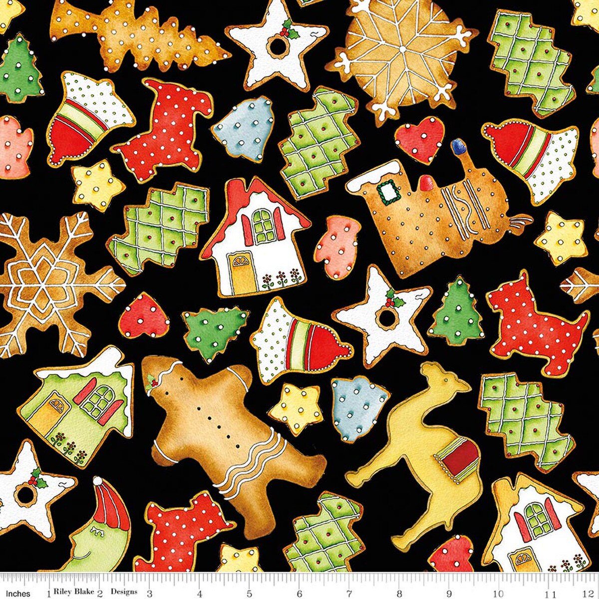 Gingerbread Cookie Toss Black J. Wecker Frisch Riley Blake CD17845­-BLACK Half Yard