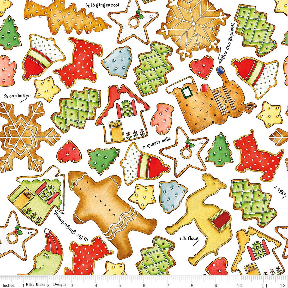 Gingerbread Cookie Toss White J. Wecker Frisch Riley Blake CD17845­-WHITE Half Yard
