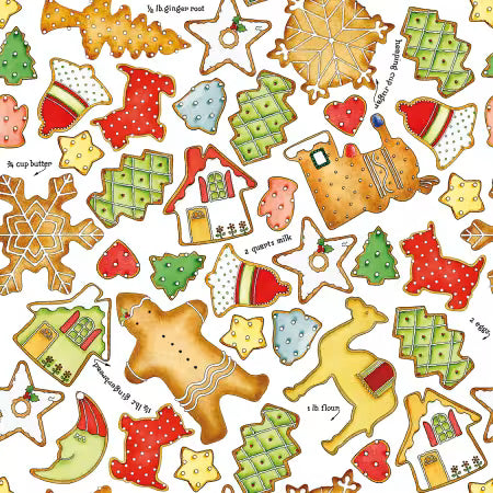 Gingerbread CD17845R-WHITE Cookie Toss White J. Wecker Riley Blake Half Yard