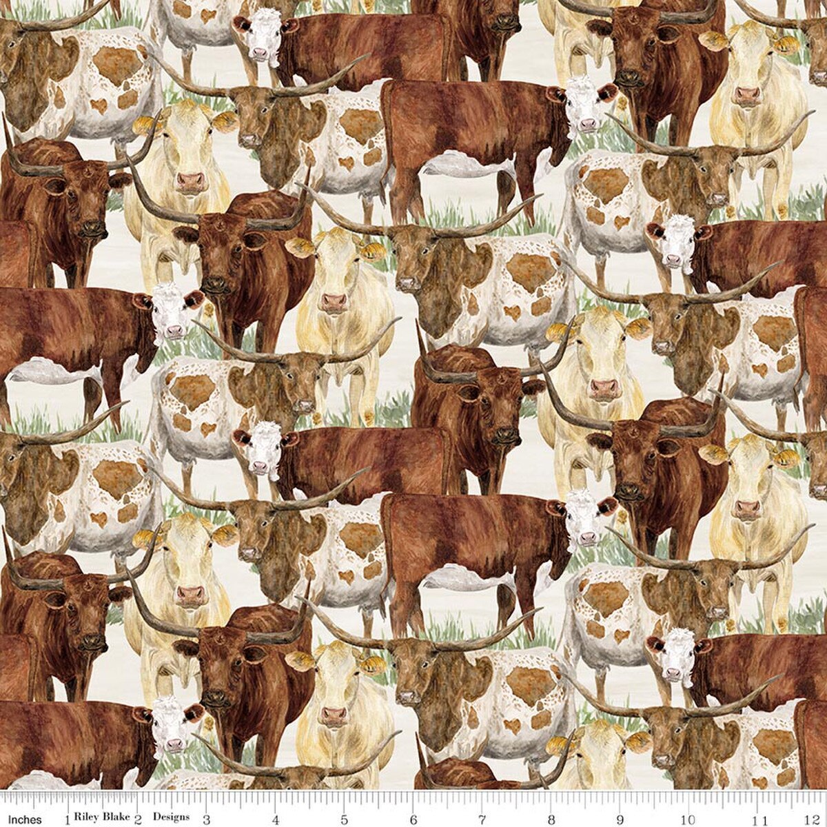 The Homestead Herd of Cattle Cream Tara Reed Riley Blake CD18231­-CREAM Half Yard