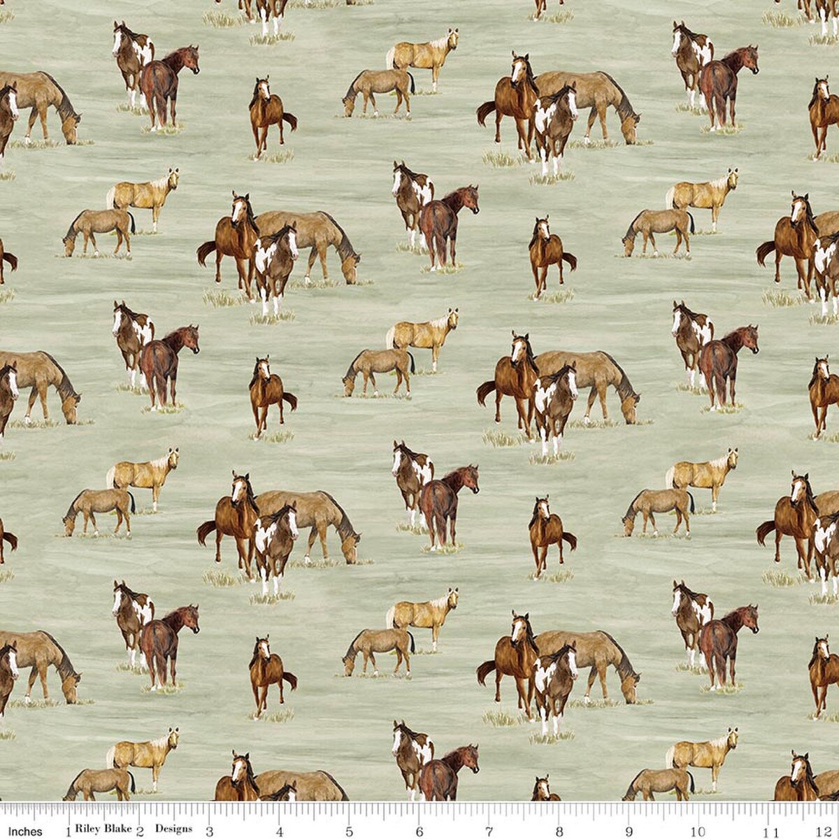 The Homestead Horses Green Tara Reed Riley Blake CD18234­-GREEN Half Yard