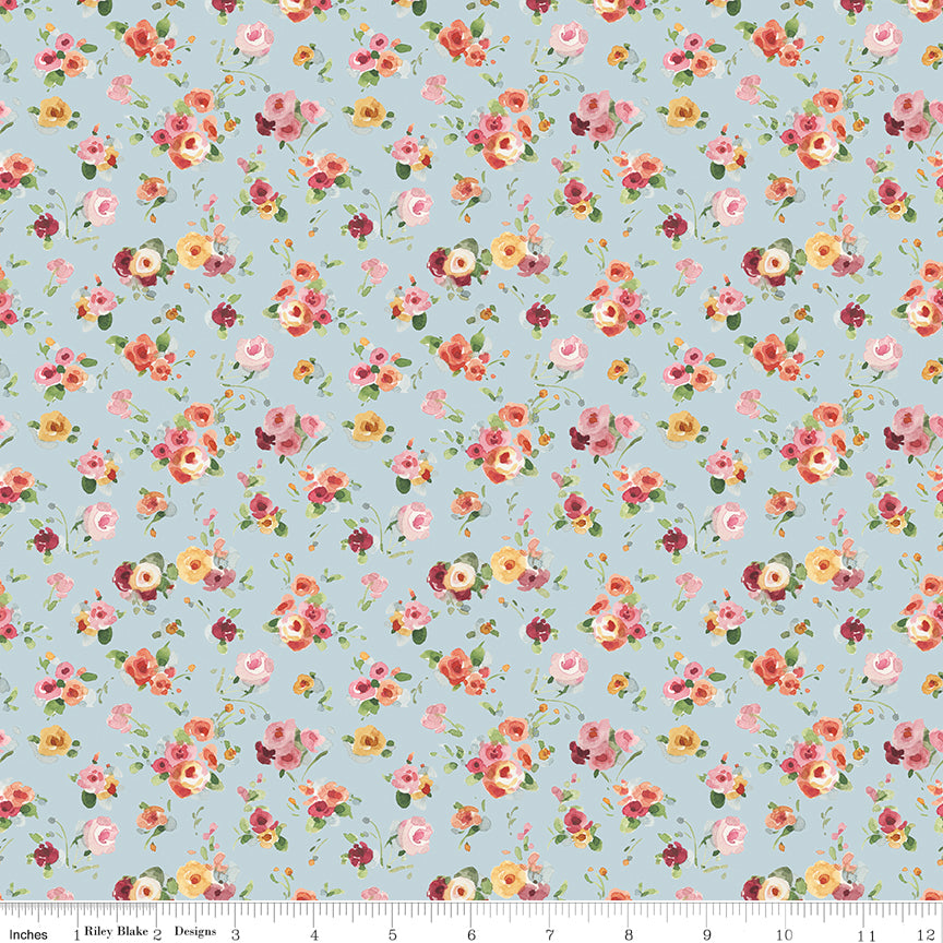 Little Garden Path Flower Toss CD19133-BLUE Blue Riley Blake Half Yard