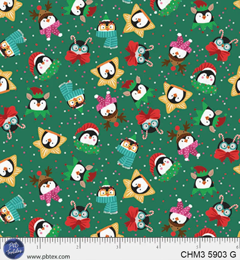 Christmas Miniatures III Festive Penguins CHM305903G Pink Light Studio P&B Half Yard