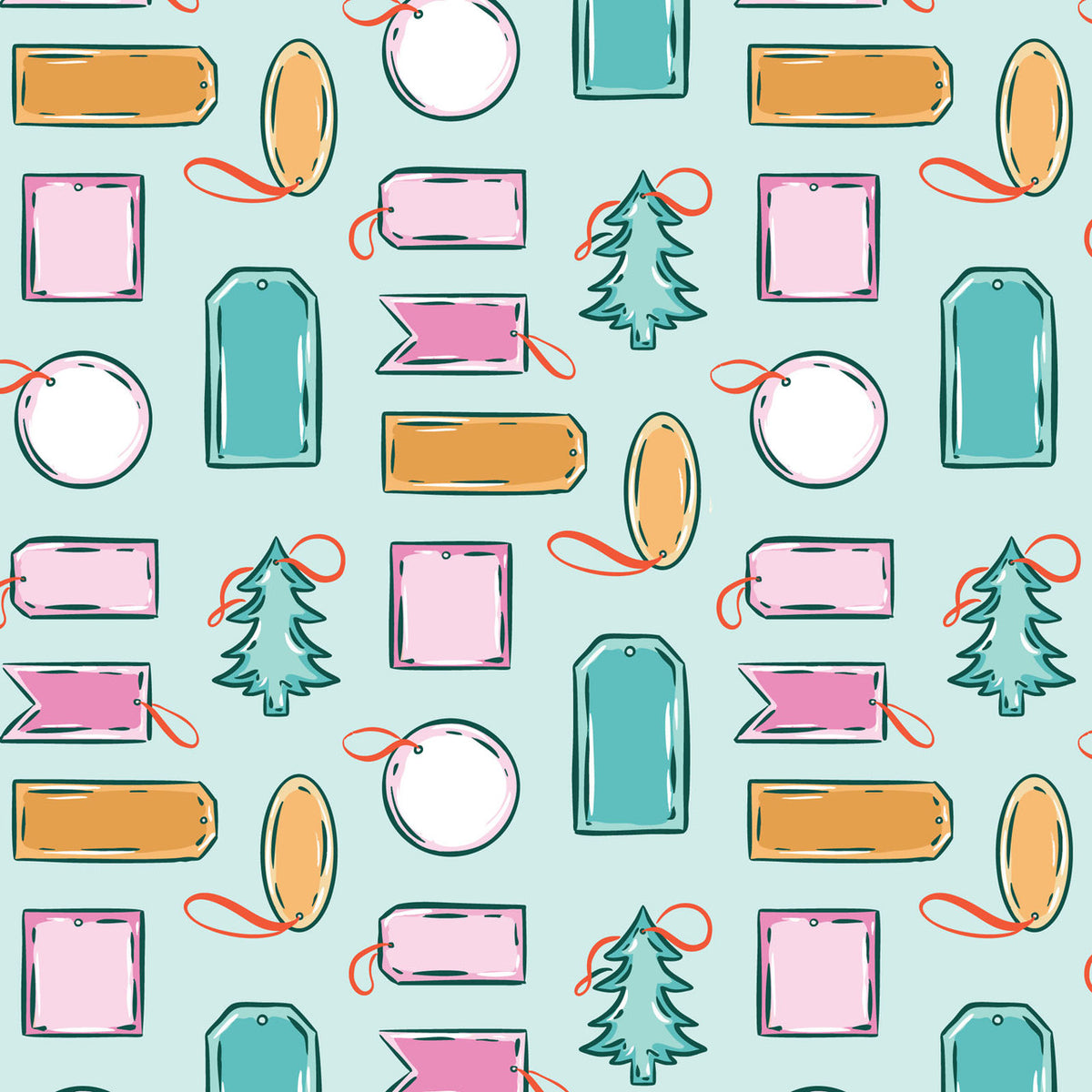 Jolly Tidings 229206 Christmas Tags Turquoise Whim & Joy Cloud9 Half Yard