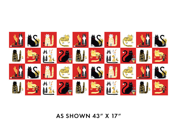 COSMO CATS SQUARE RED/MULTI TERRY RUNYAN BENARTEX 1613110B HALF YARD