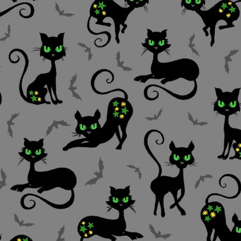 BLACK CAT CROSSING GRAY MICHAEL MILLER FABRICS CX10331-GRAY-D HALF YARD