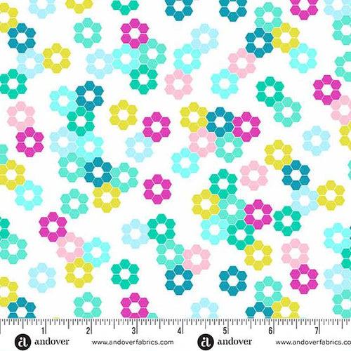 Color Pop Playground Hexie Garden White KP Creates Andover Fabrics A-1692-L Half Yard