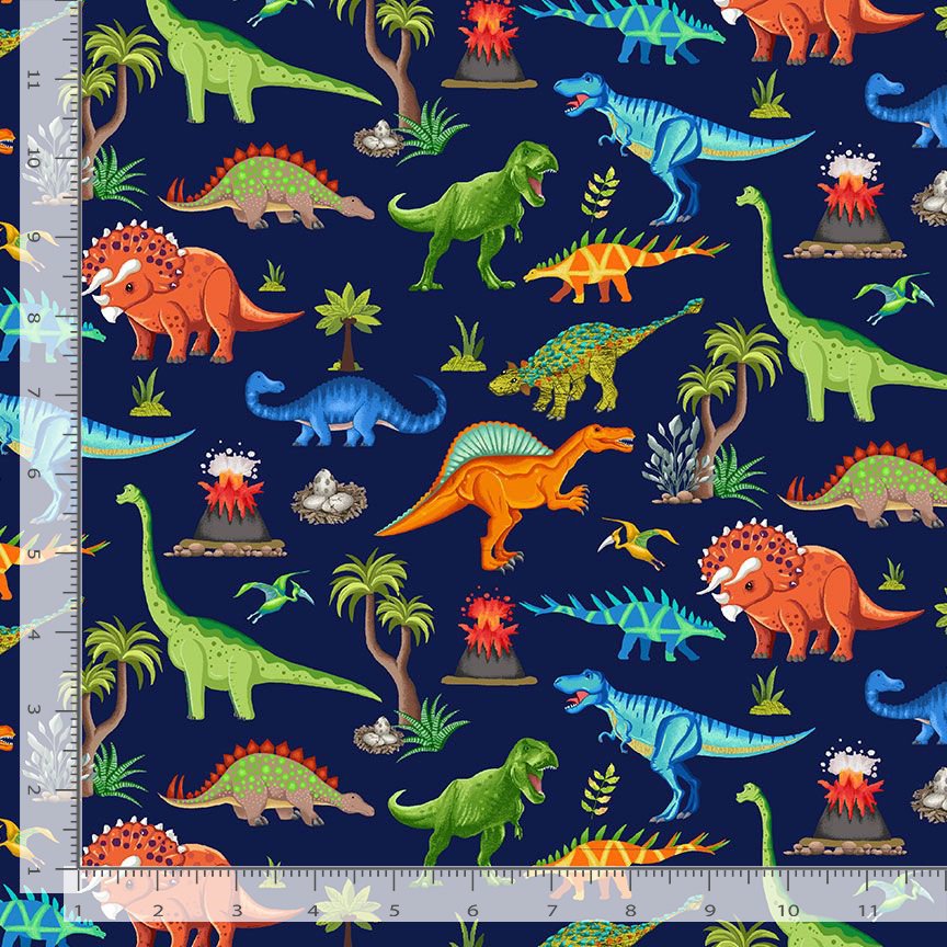 Dino-Mite DINO-CD3846 NAVY Dinosaurs Scenic Timeless Treasures Half Yard