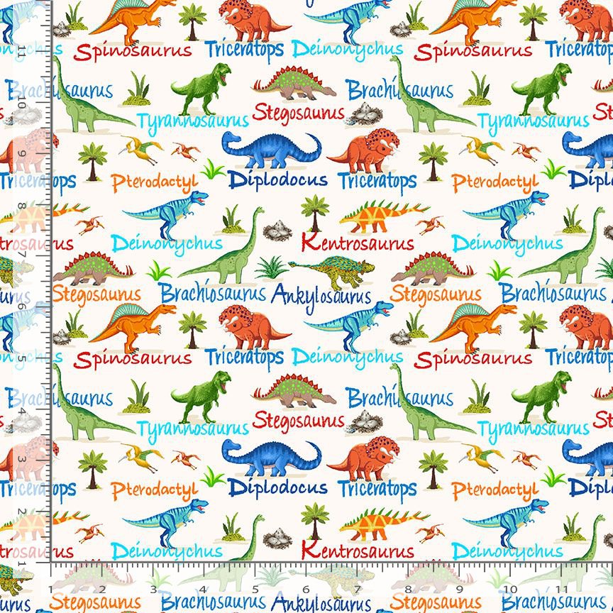 Dino-Mite DINO-CD3847 CREAM Mini Dinosaurs & Names Timeless Treasures Half Yard