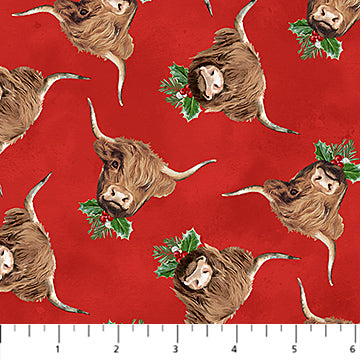 Highland Heart Cow Heads DP28048-24 Jason Kirk Northcott Half Yard