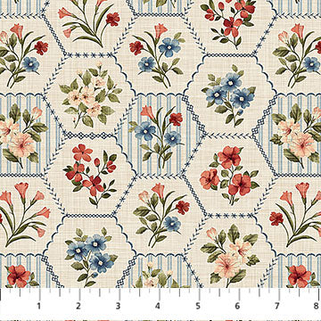 Farmhouse Sampler DP28603-11 Hexagon Cream Multi Deborah Edwards Northcott Half Yard