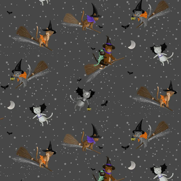 Purranormal Meowgical Clara Jean Dear Stella DS-3124-CHAR Half Yard