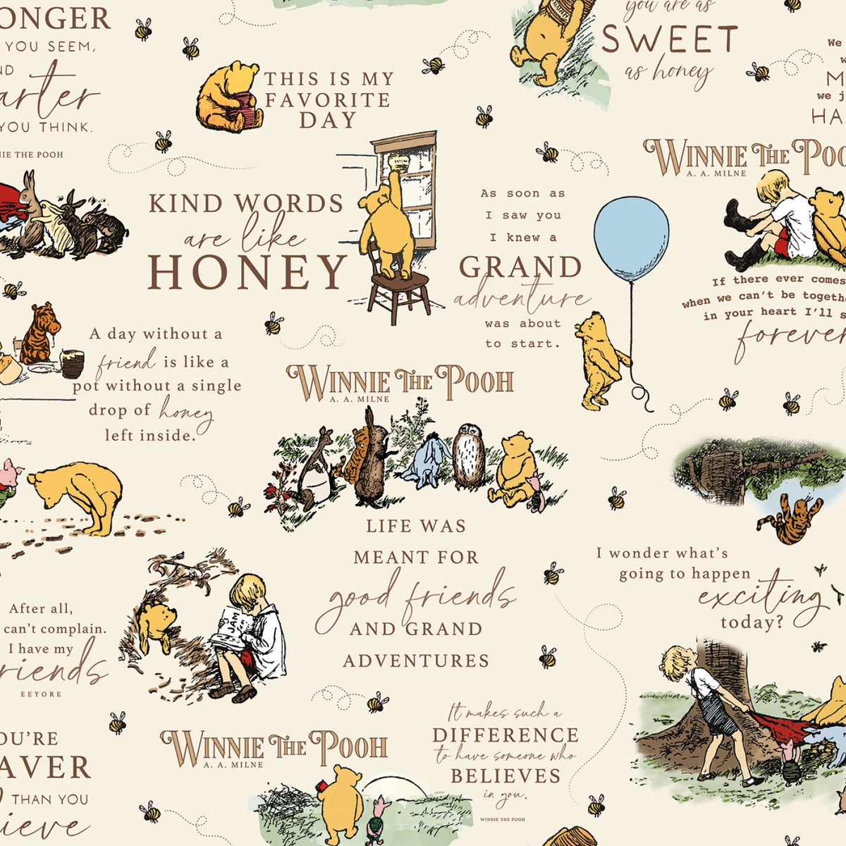 Winnie the Pooh Flannel Quotes Cream F17502R-CREAM Riley Blake Half Yard