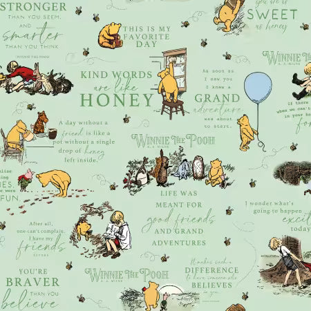 Winnie the Pooh Flannel Quotes Green F17502R-GREEN Riley Blake Half Yard