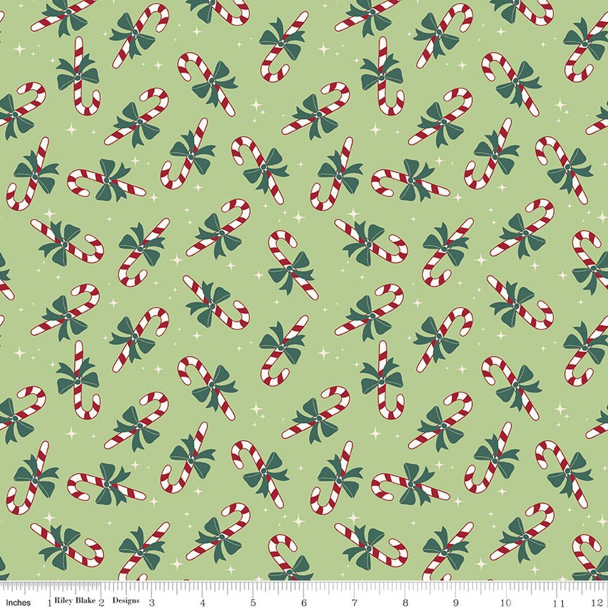 The North Pole F17754-HONEYDEW Flannel Candy Cane Honeydew My Mind's Eye Riley Blake Half Yard