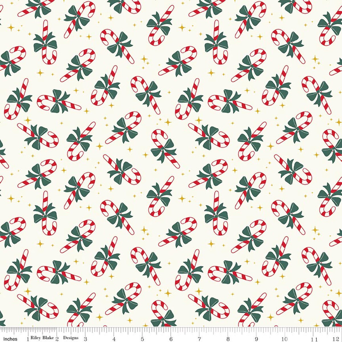 The North Pole F17754-WHITE Flannel Candy Cane White My Mind's Eye Riley Blake Half Yard