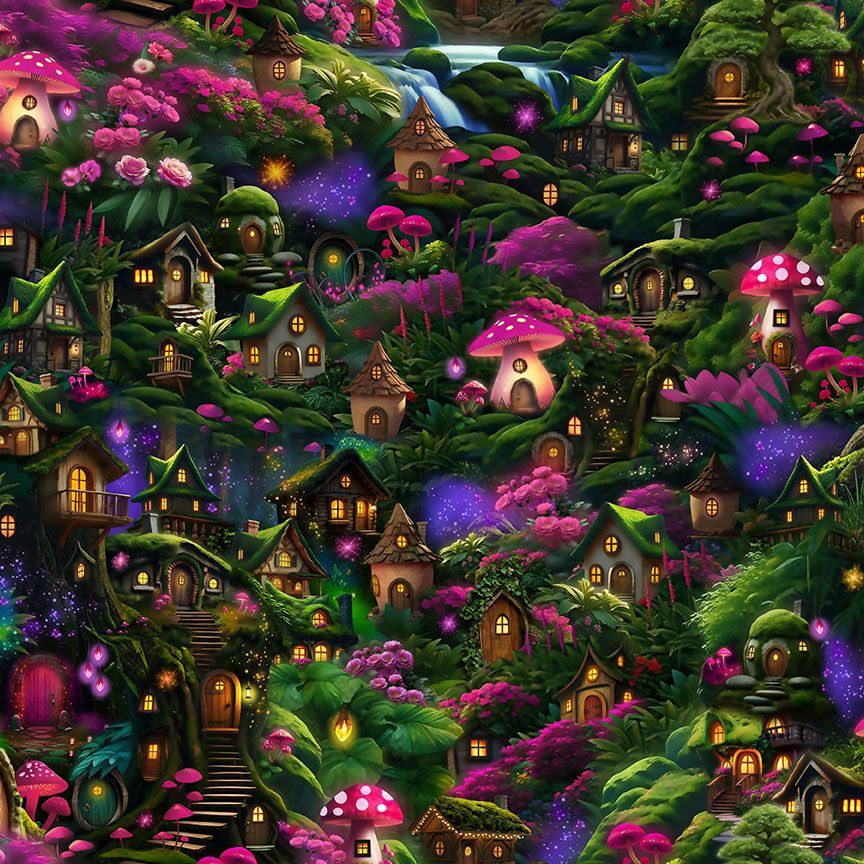 Fairy Forest FAIRY-CD4538 MULTI Fairy Forest Houses Timeless Treasures Half Yard