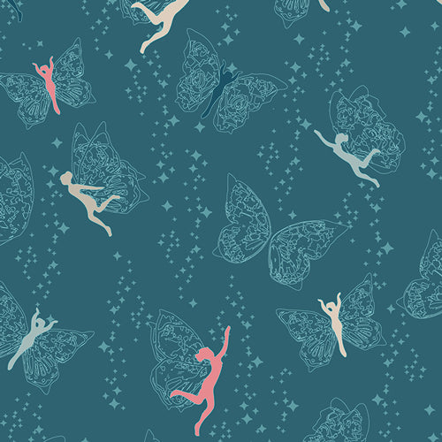 PRAIRIE FAIRIES NIGHT FLOWER CHILD MAUREEN CRACKNELL ART GALLERY FABRICS FCD-77153 HALF YARD