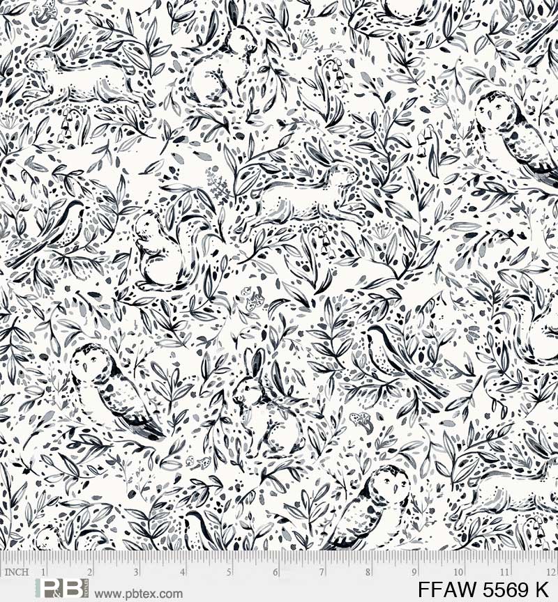 Forest Fauna Woodland Toile BLACK 108" Wide Back 1 Yard Cut
