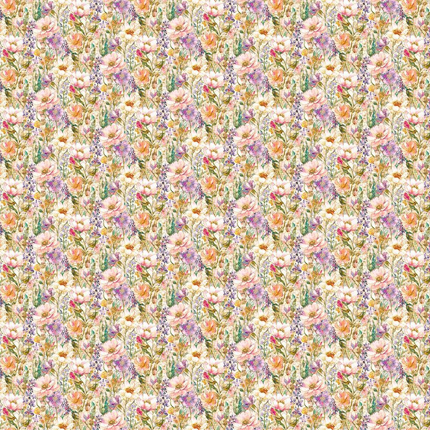 Mosaic Bee FLEUR-CD4528 GARDEN Packed Mini Floral Timeless Treasures Half Yard