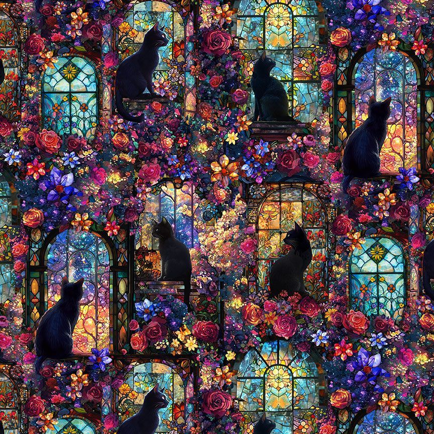 Fantasia FLEUR-CD4564 MULTI Cats & Floral Timeless Treasures Half Yard