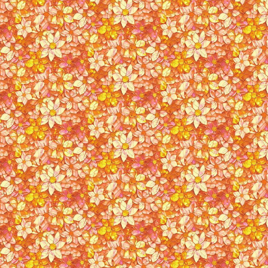 Fantasia FLEUR-CD4566 ORANGE Packed Bright Floral Timeless Treasures Half Yard