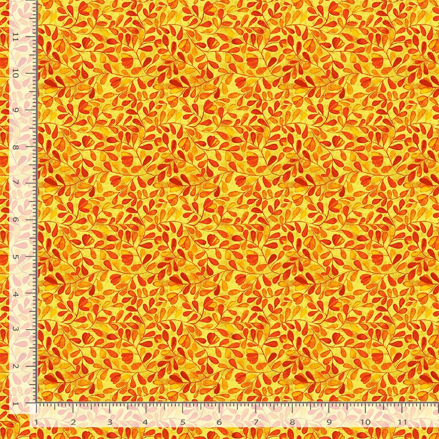 Purrsonality FLEUR-CD4609 ORANGE Leaves Vines Chong-a Hwang Timeless Treasures Half Yard