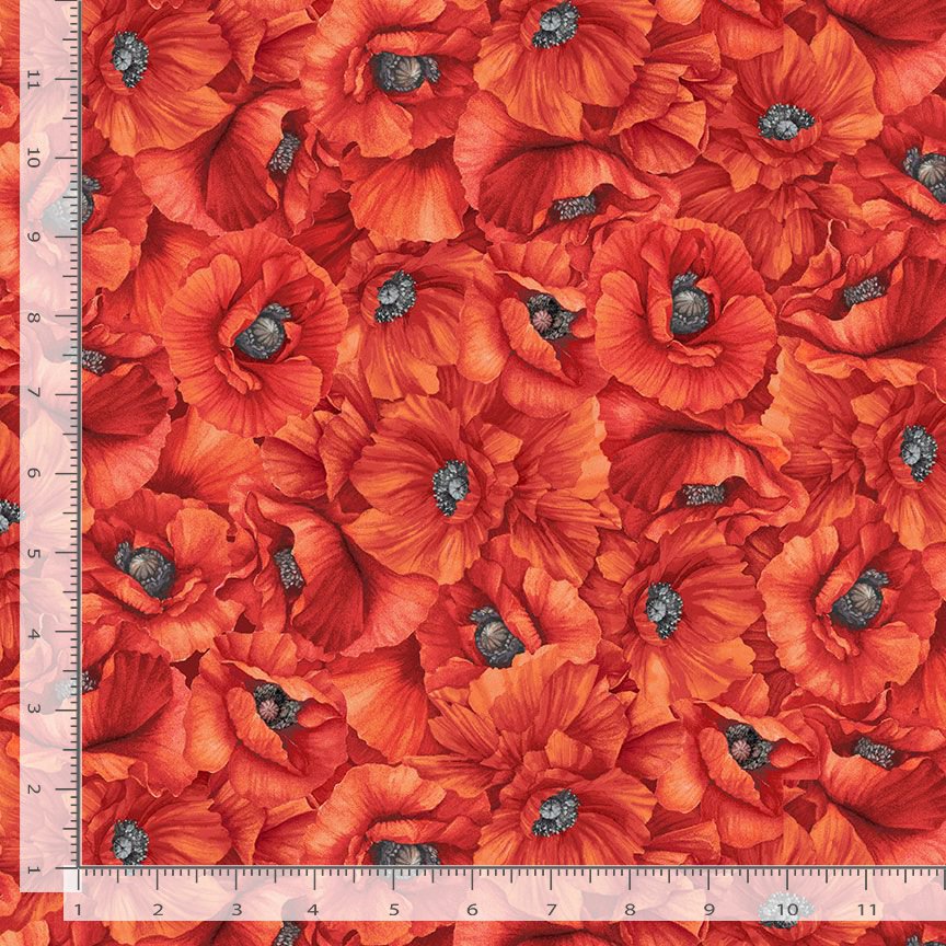 Spring Awakening FLORA-CD4584 RED Packed Poppies Timeless Treasures Half Yard