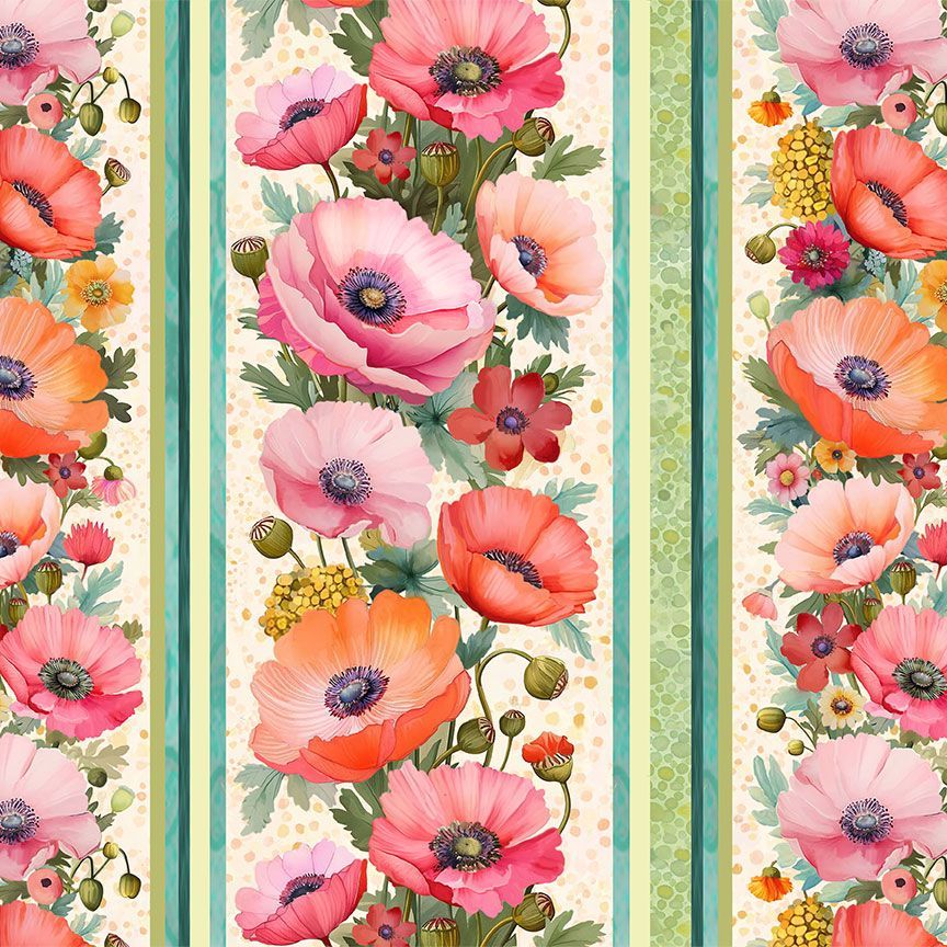 Garden Wish FLORA-CD4682 CREAM Wild Floral 11" Stripes Timeless Treasures Half Yard