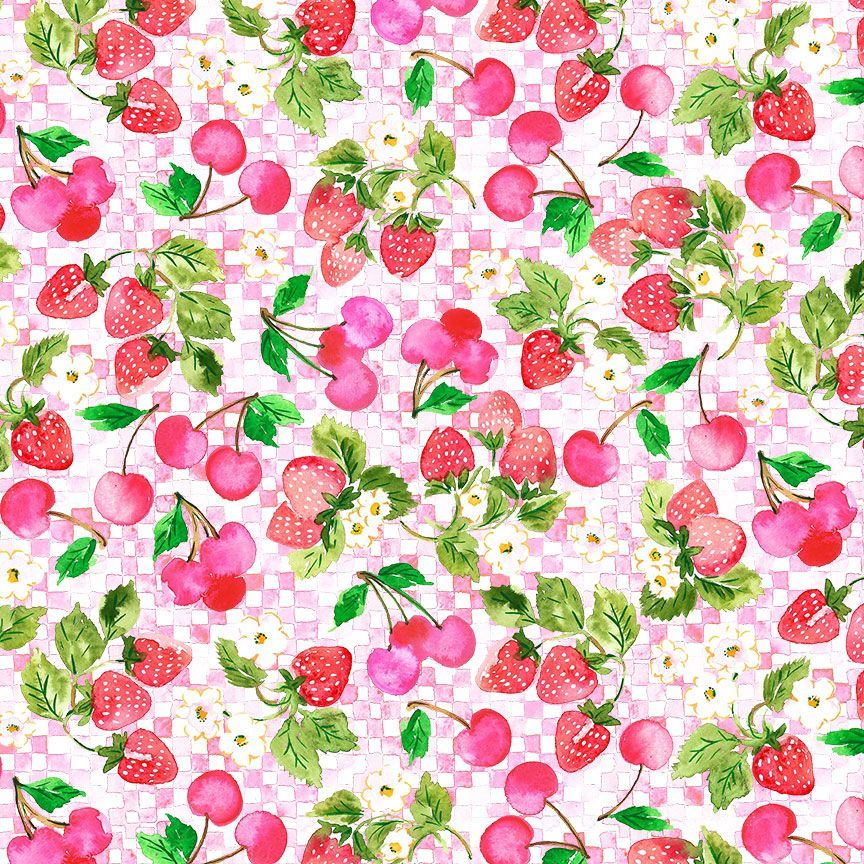 Berry Bliss FRUIT-CD4626 BERRY Strawberries & Cherries on Check Timeless Treasures Half Yard