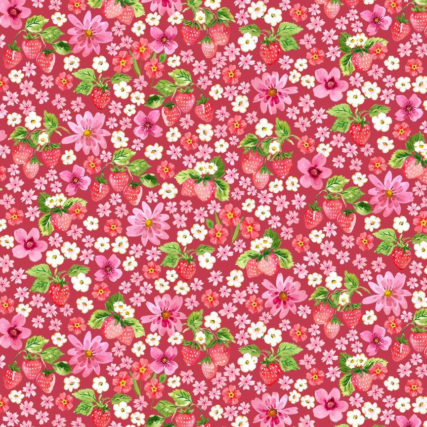 Berry Bliss FRUIT-CD4628 RED Strawberries and Floral Timeless Treasures Half Yard