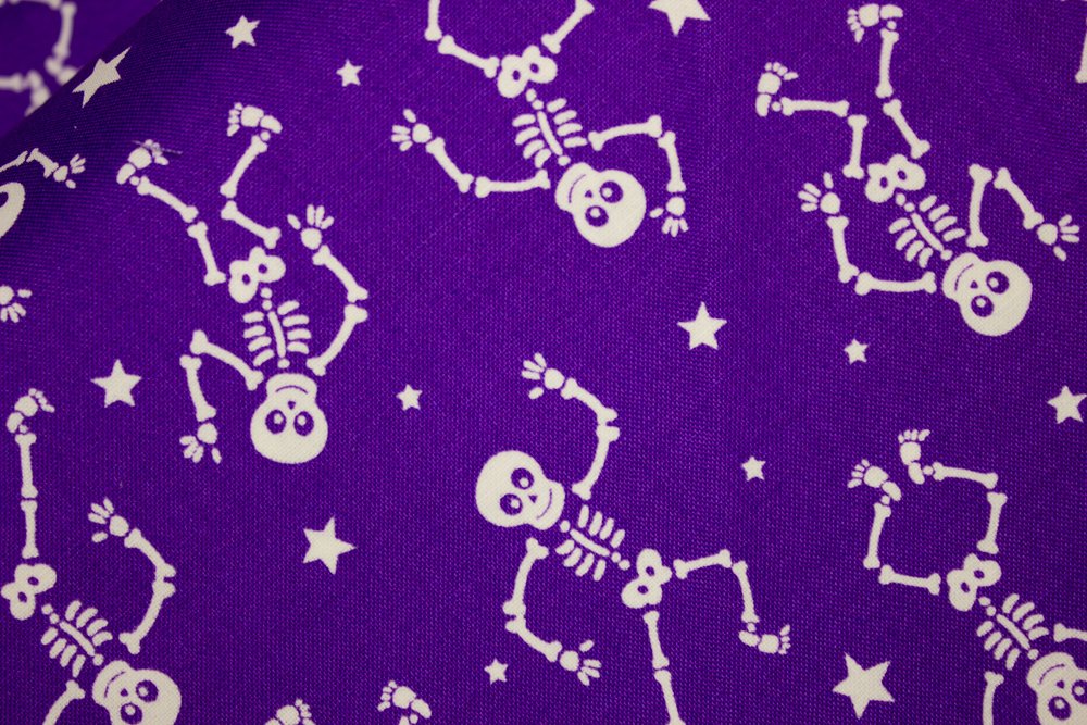Glow-O-Ween 12963G66B Glowing Skeletons Purple Benartex Half Yard