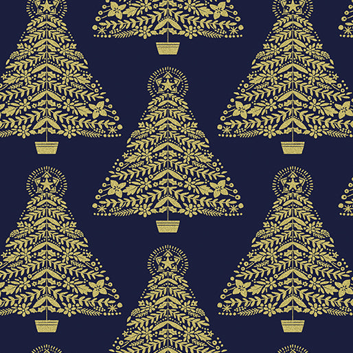 FESTIVE TREES NAVY KANVAS STUDIO BENARTEX 12528M55B HALF YARD