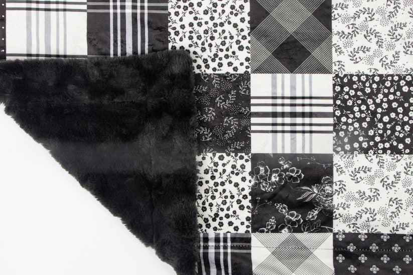 Fleur Noire Patchwork Minky Blanket 60x72 MB1004A CREAM BACK