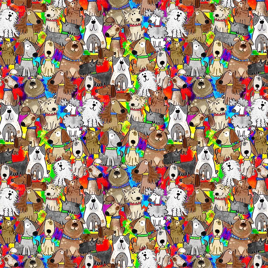 Top Dogs GAIL-CD4460 MULTI Dogs on Tie Dye Background Gail Cadden Timeless Treasures Half Yard