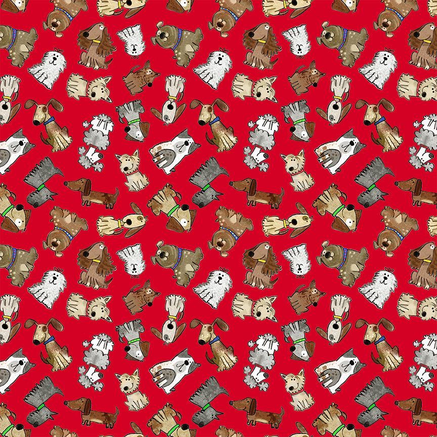 Top Dogs GAIL-CD4461 RED Tossed Dogs Gail Cadden Timeless Treasures Half Yard