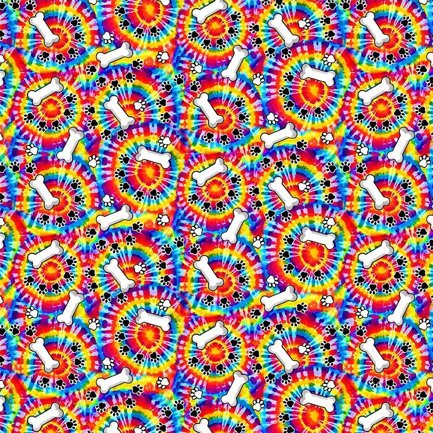 Top Dogs GAIL-CD4462 MULTI Bones & Paw on Tie Dye Gail Cadden Timeless Treasures Half Yard