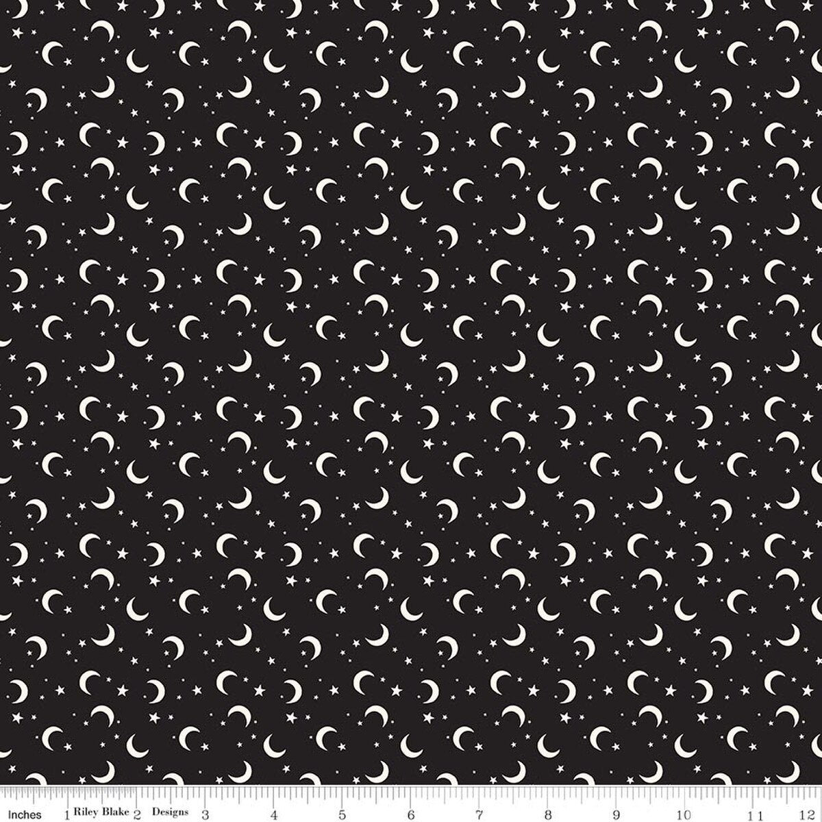 Frank and Friends GC17477-­BLACK Moon & Stars Black My Mind's Eye Riley Blake Half Yard