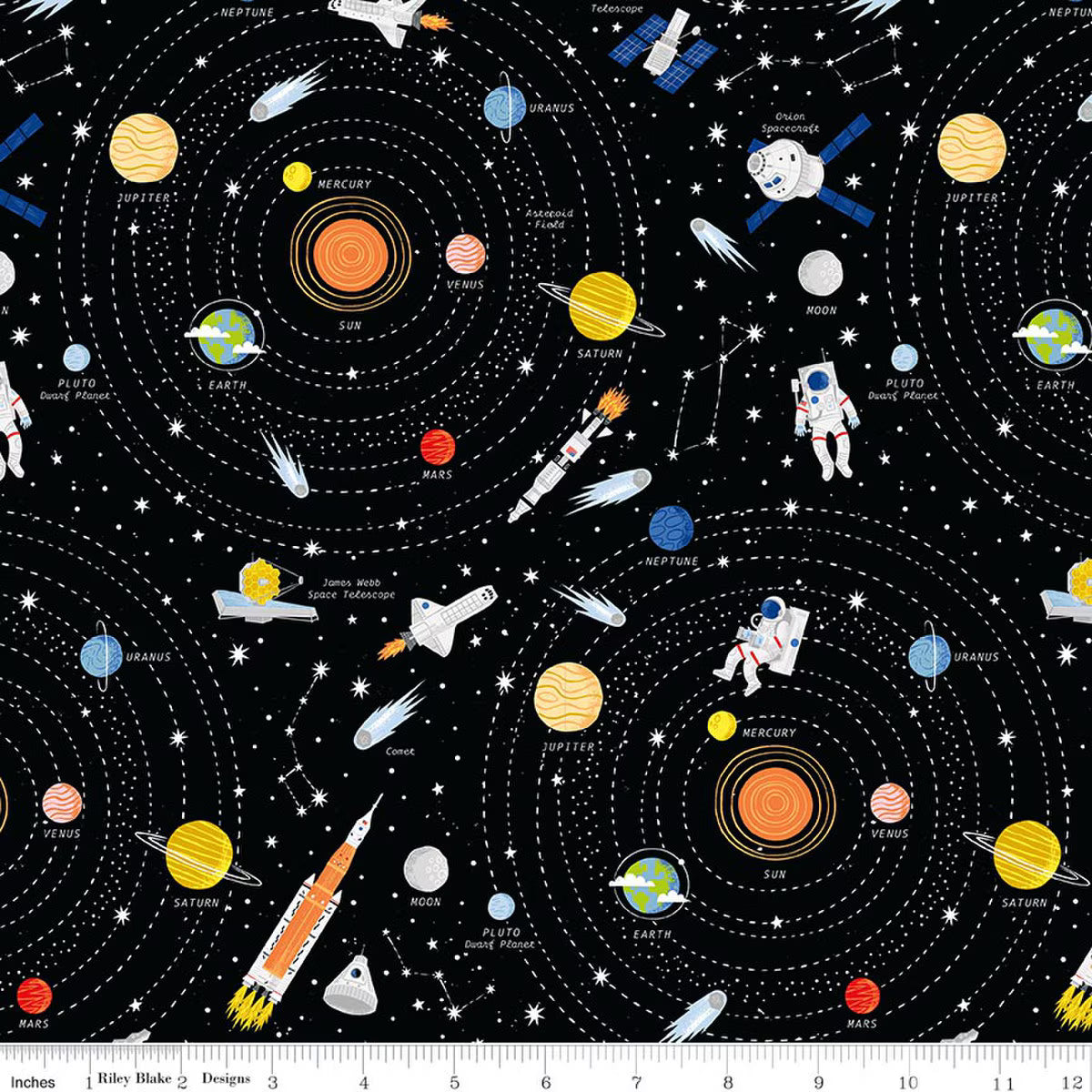 Reach for the Stars with NASA Galaxy Black Glow in the Dark GC18330-BLACK Riley Blake Half Yard
