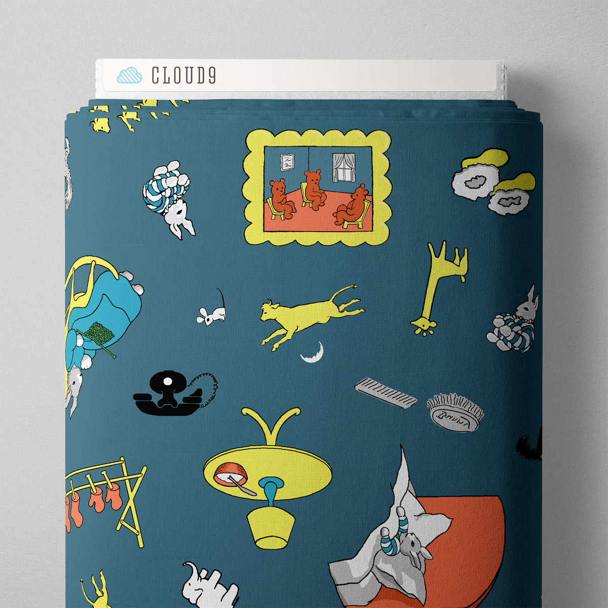 Goodnight Moon 227857 Tossed Teal Margaret Wise Brown Cloud9 Half Yard