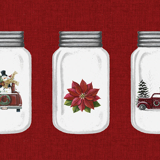 HOME FOR CHRISTMAS JARS RED  DIANNA SWARTZ BENARTEX 1304319B HALF YARD