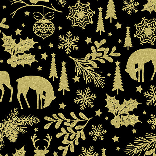HOLIDAY FOREST BLACK  KANVAS STUDIO  BENARTEX 12524M12B HALF YARD