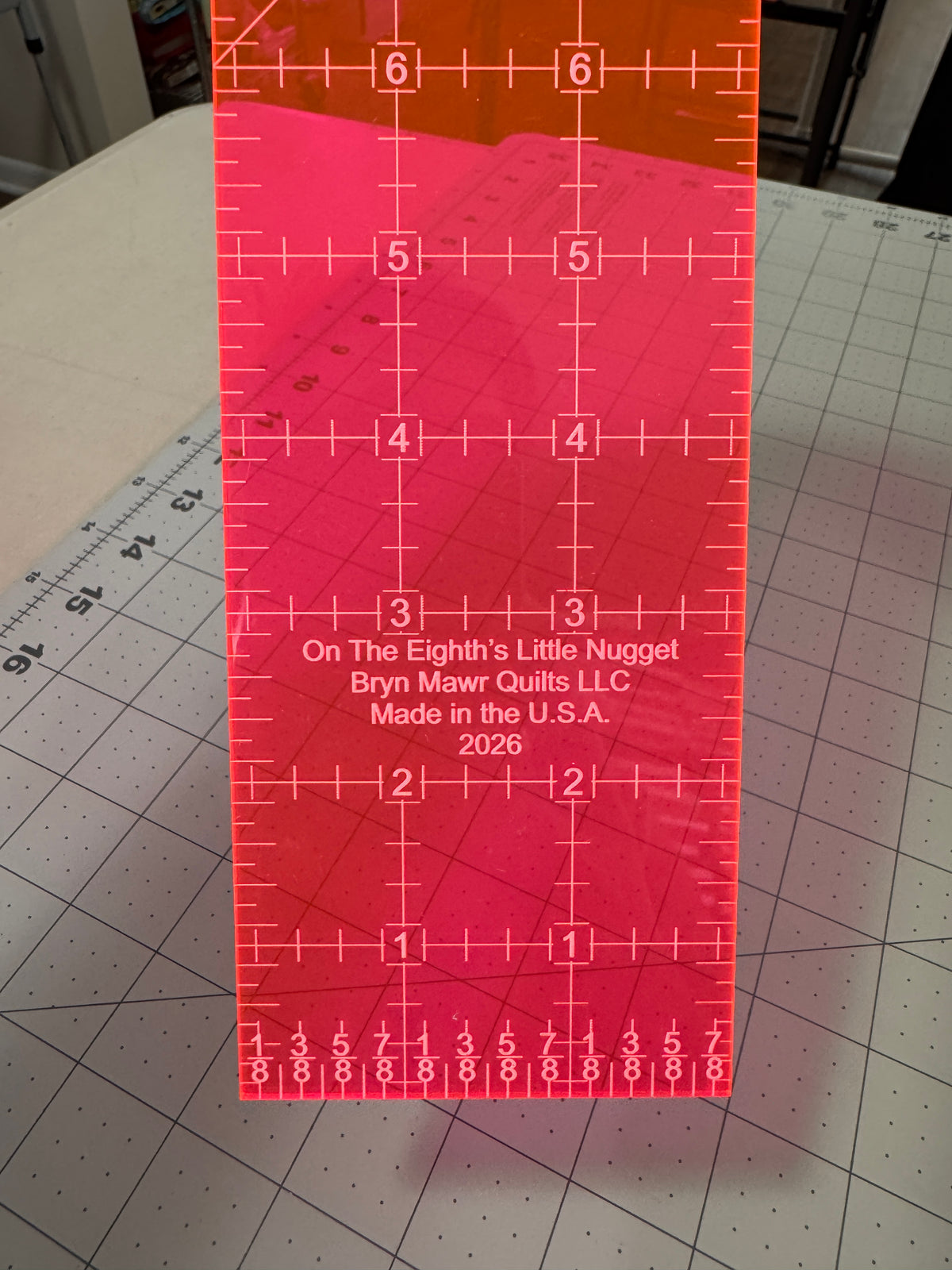 3" x 12" On The Eighths Little Nugget Ruler By Brynmawr Quilts LLC