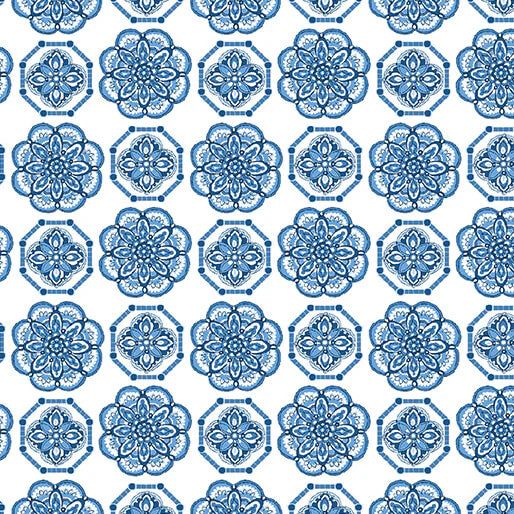 Bluesette 1344709B Tile Medallion White/Blue Jan Shore Benartex Half Yard