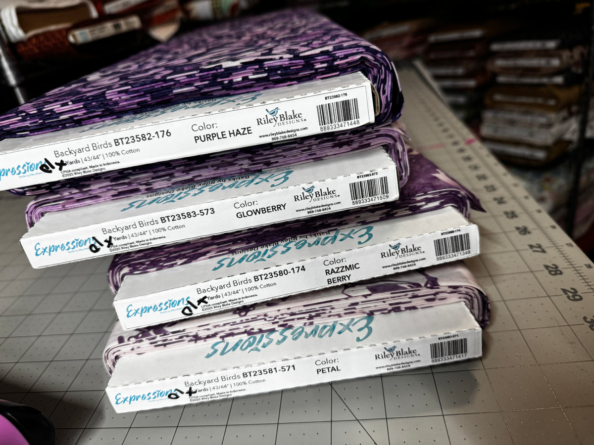 Bakyard Bird Batik Bundle Purple Riley Blake 4 Halfs