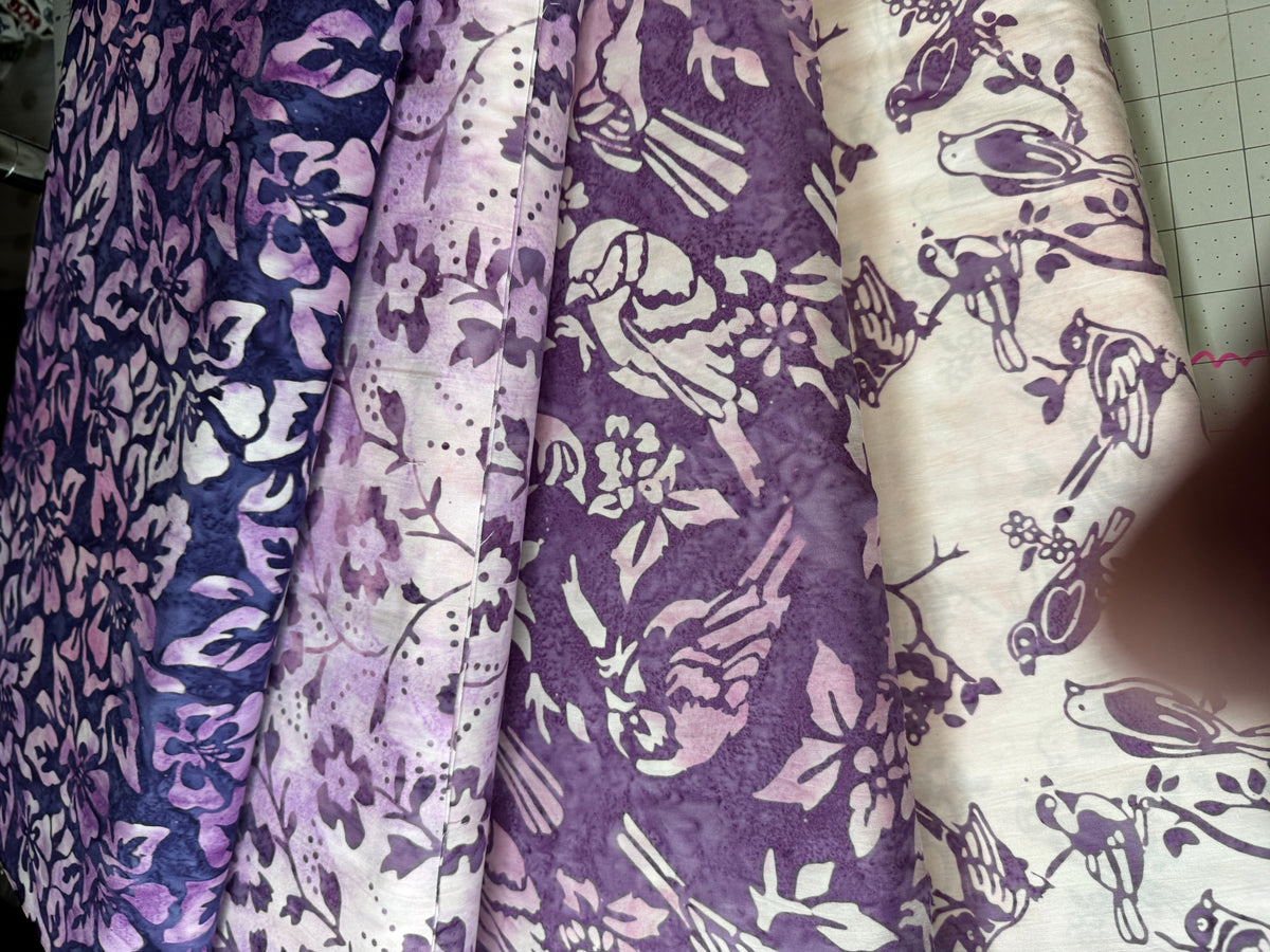 Bakyard Bird Batik Bundle Purple Riley Blake 4 Halfs
