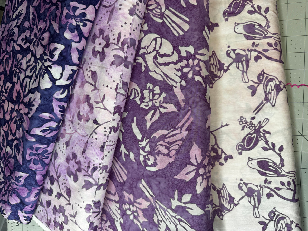 Bakyard Bird Batik Bundle Purple Riley Blake 4 Halfs
